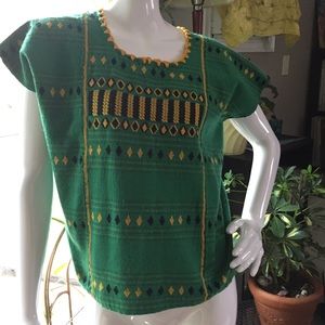 Green and yellow Hand embroidered Huipil